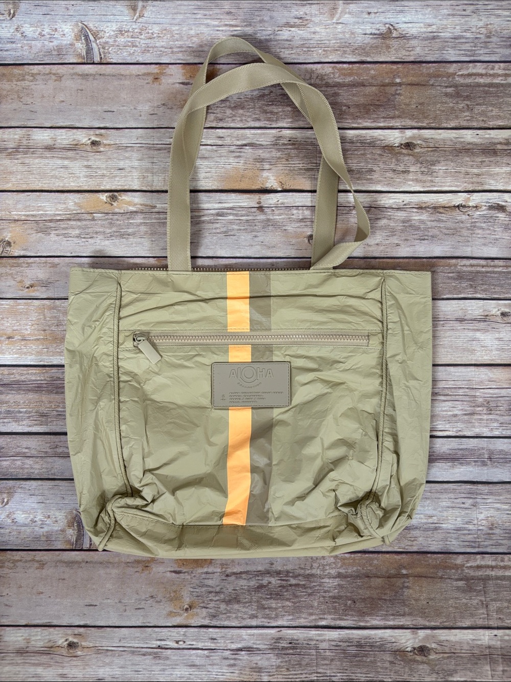 ALOHA Collection Zipper Tote Beige with Orange Stripe
